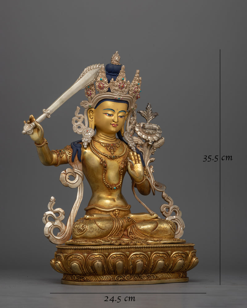 Manjushri Insightful Deity Gold Gilded Statue | Exquisite Handcrafted Wisdom