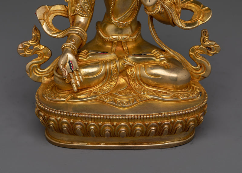 Gold Gilded White Tara 23cm Sculpture | Handcrafted Symbol of Compassion