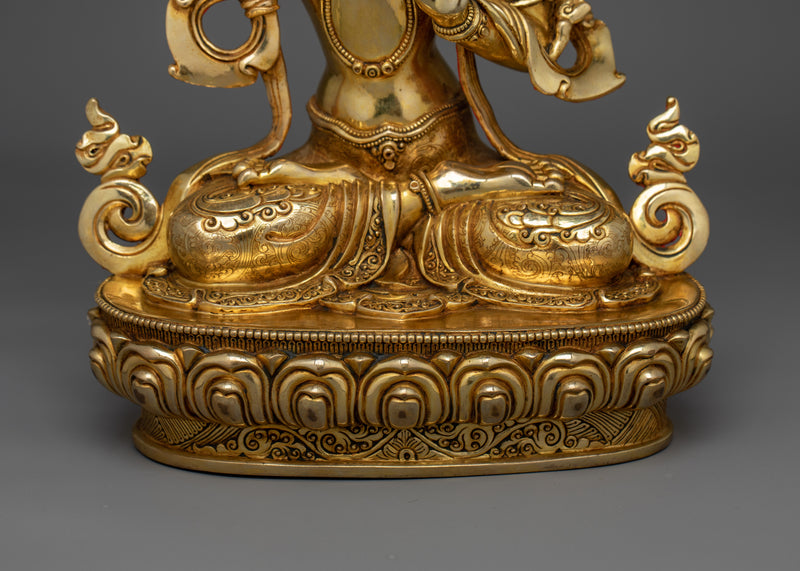 Manjushri Gold Gilded 35cm Statue | Handcrafted Artwork of Wisdom