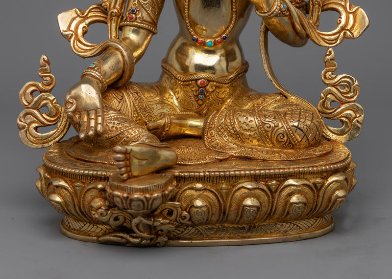 Green Tara Gold Gilded 35cm Statue | Embodiment of Compassion and Action