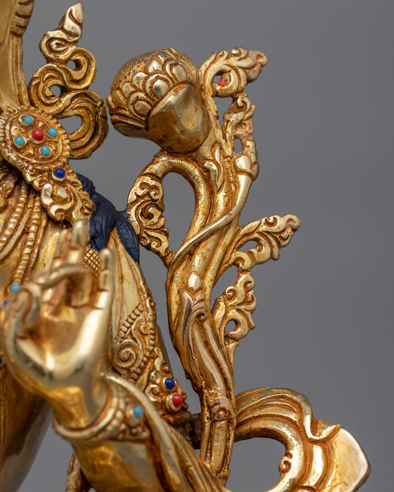 Green Tara Gold Gilded 35cm Statue | Embodiment of Compassion and Action