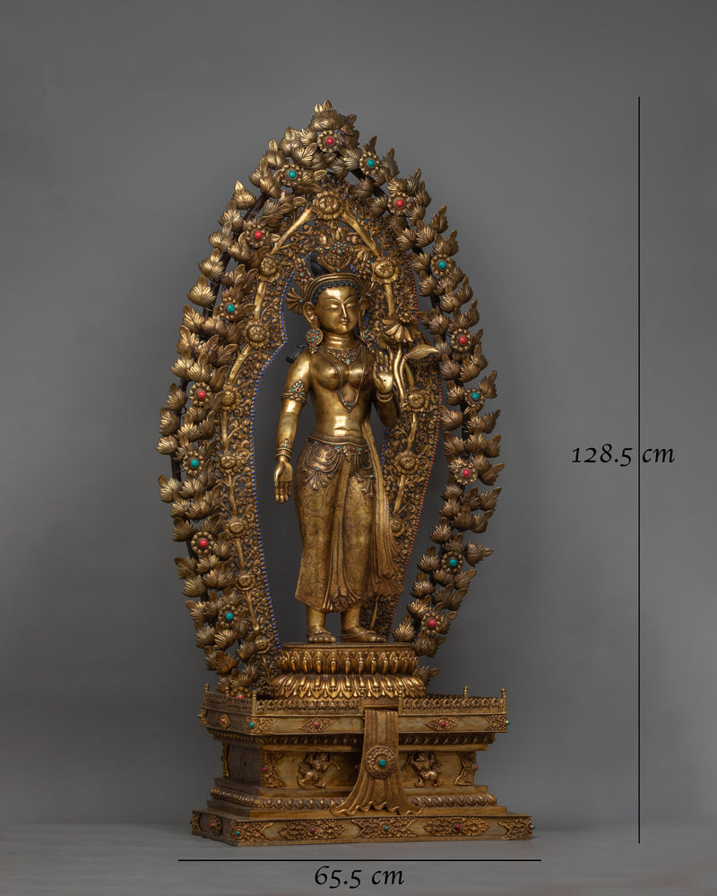 Standing Green Tara Gold Gilded Statue | Majestic Protector of Compassion