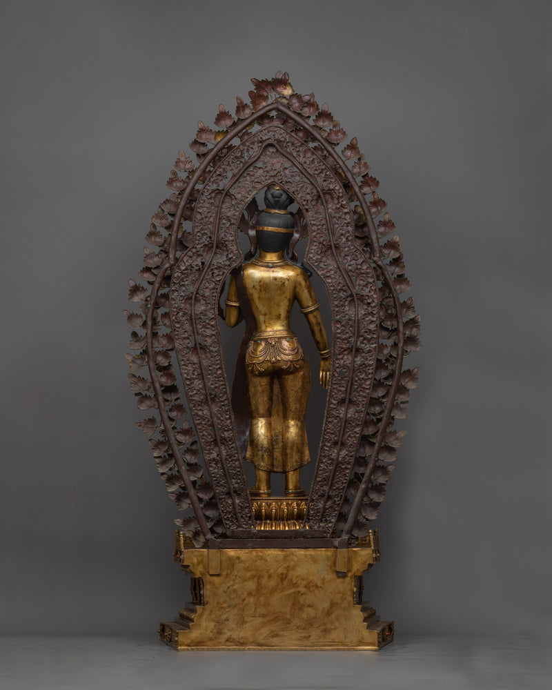 Standing Green Tara Gold Gilded Statue | Majestic Protector of Compassion