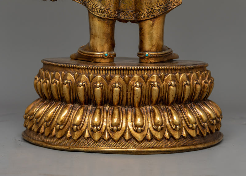 Standing Green Tara Gold Gilded Statue | Majestic Protector of Compassion