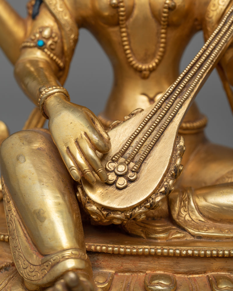 Shri Saraswoti Gold Gilded Statue | Beacon of Knowledge and Creativity