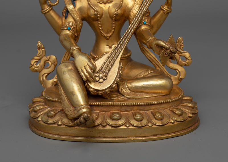 Shri Saraswoti Gold Gilded Statue | Beacon of Knowledge and Creativity