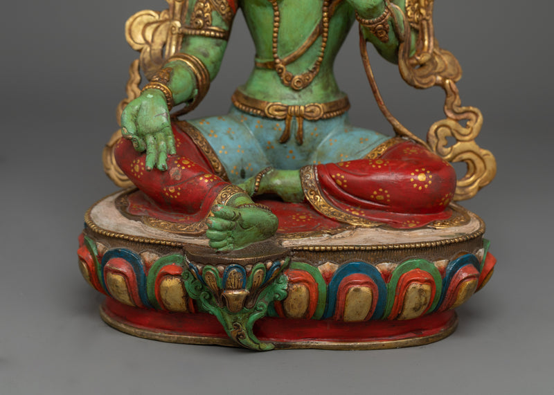 Green Tara Colored Handmade Statue | Essence of Compassionate Action