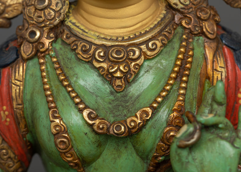 Green Tara Colored Handmade Statue | Essence of Compassionate Action