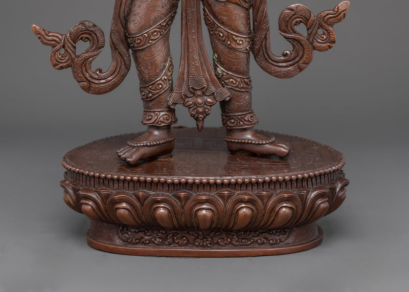 Standing Chenrezig Handmade Oxidized Statue | Embodiment of Compassionate Resolve