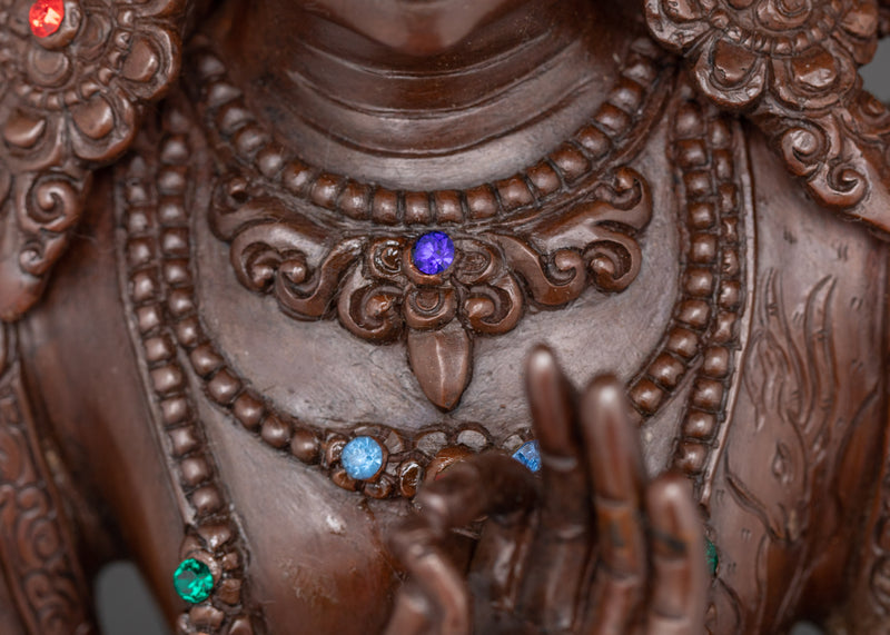 Standing Chenrezig Handmade Oxidized Statue | Embodiment of Compassionate Resolve