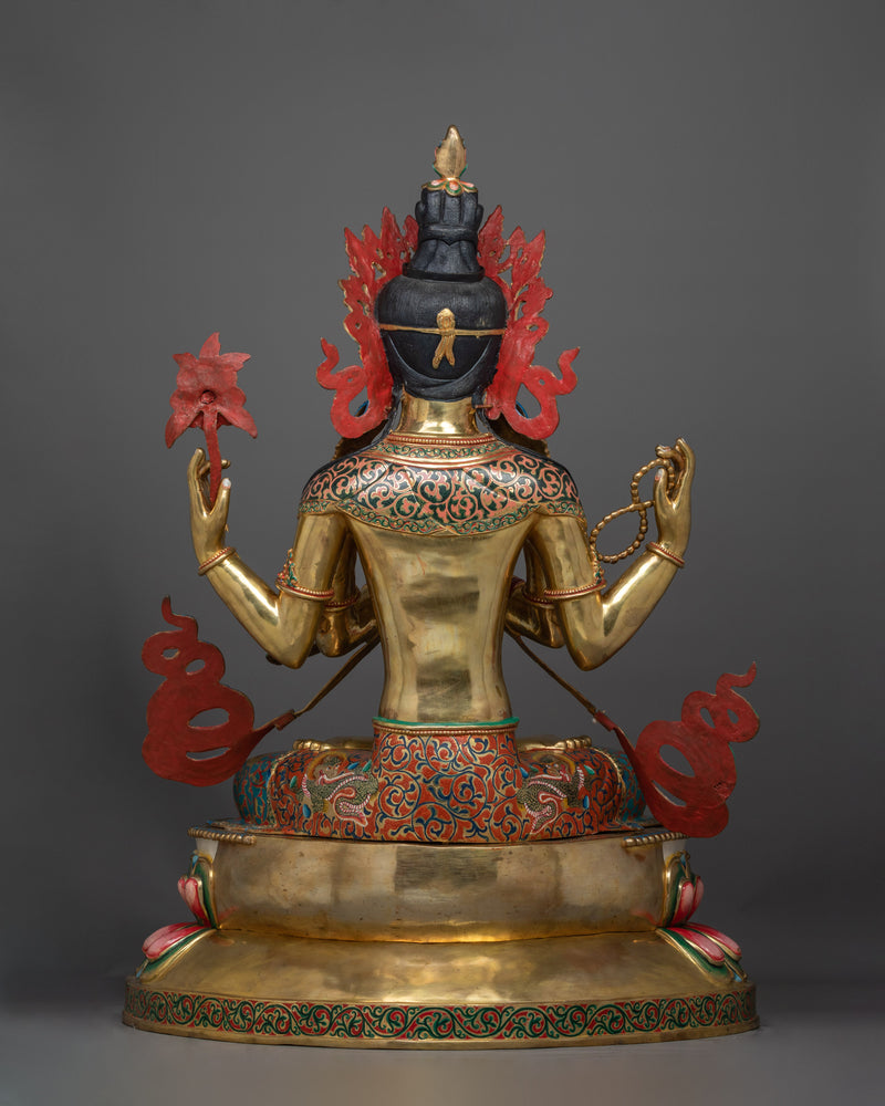 Chenrezig Colored Gold-Gilded Statue | Embodiment of Infinite Compassion