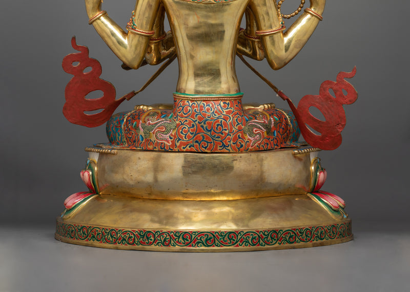 Chenrezig Colored Gold-Gilded Statue | Embodiment of Infinite Compassion