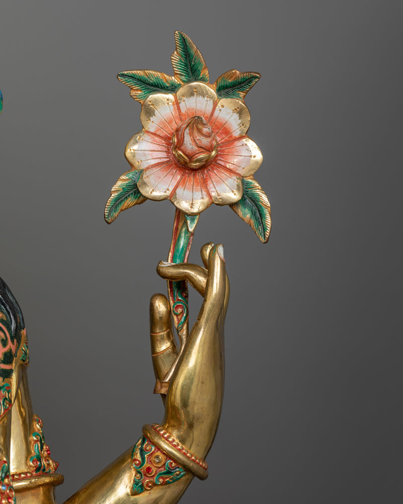 Chenrezig Colored Gold-Gilded Statue | Embodiment of Infinite Compassion