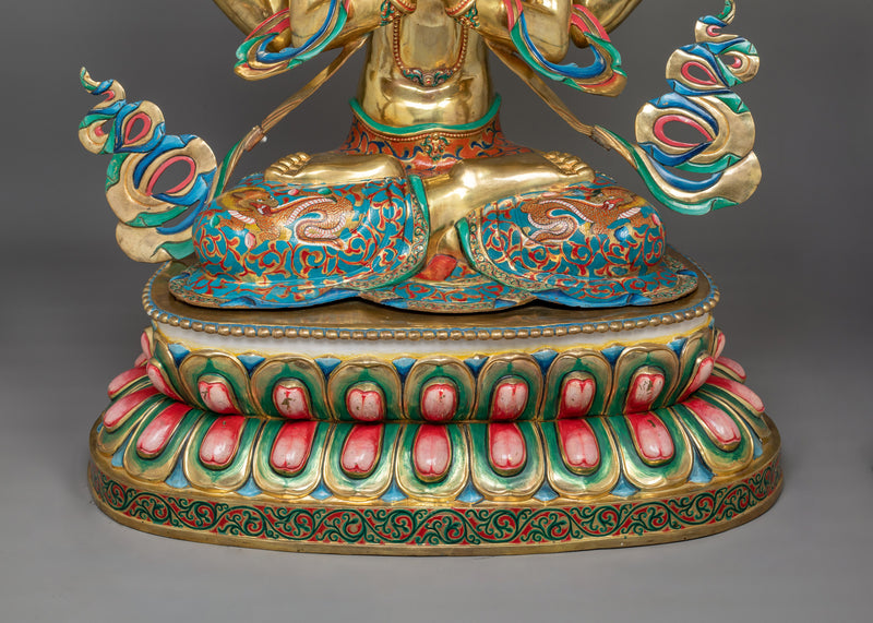 Chenrezig Colored Gold-Gilded Statue | Embodiment of Infinite Compassion