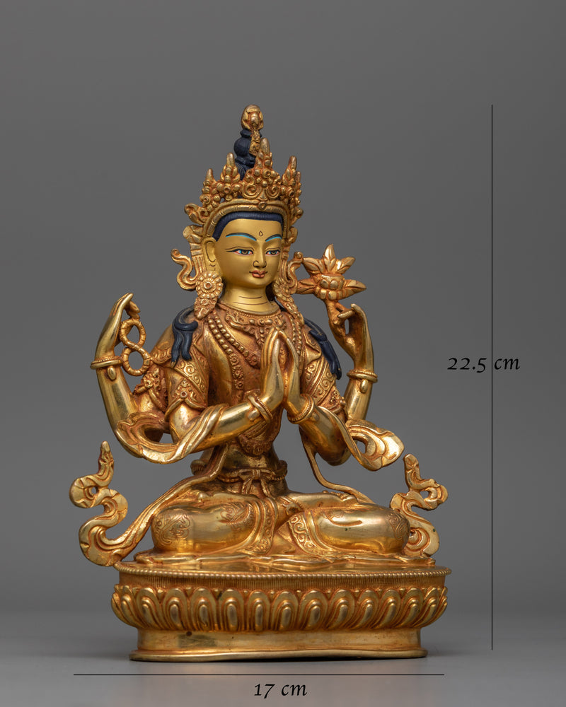 Chenrezig a Hand Carved Small Statue | Embodiment of Compassion