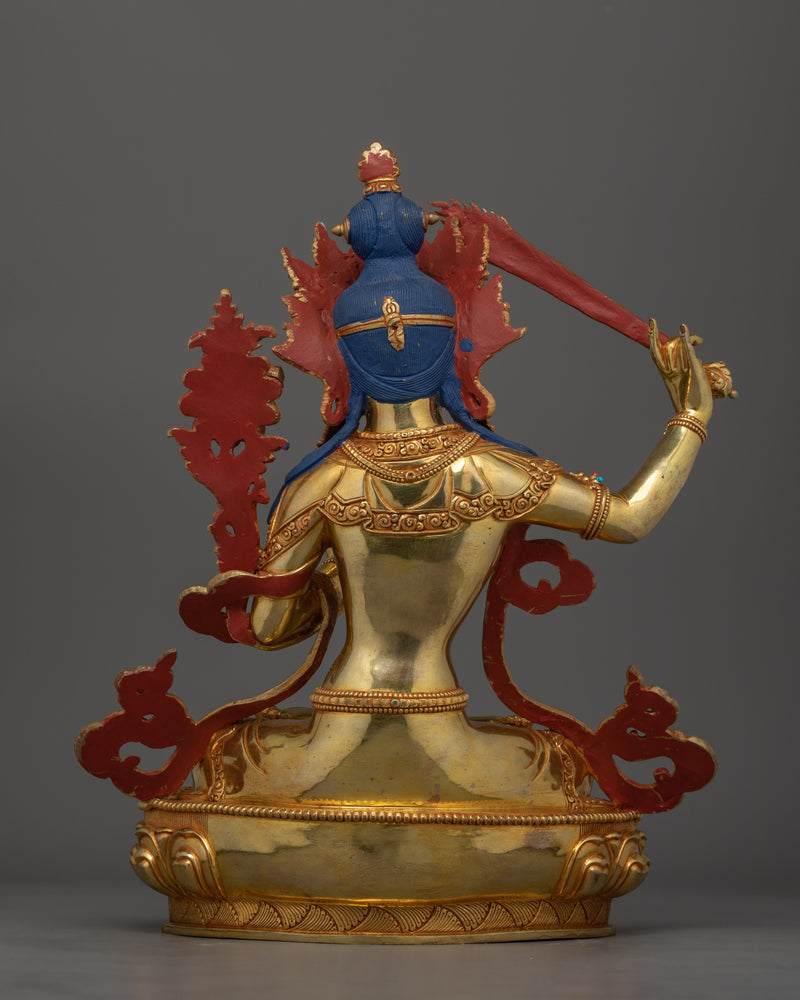 Manjushri Handmade Gold Gilded Statue | Deity of Wisdom