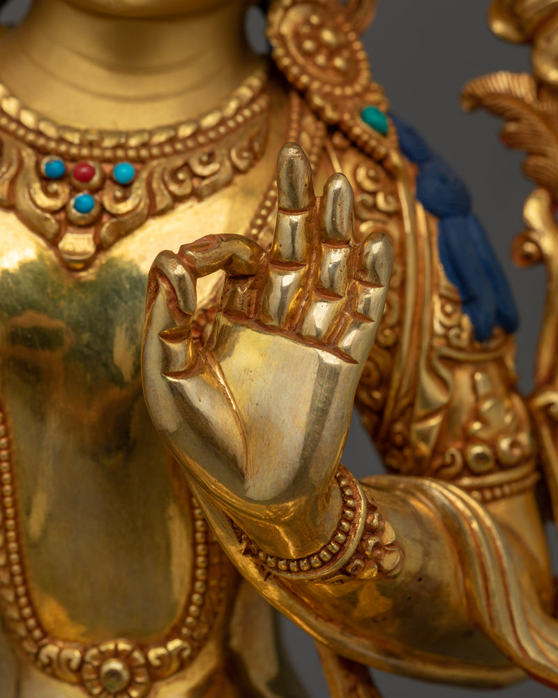 Manjushri Handmade Gold Gilded Statue | Deity of Wisdom