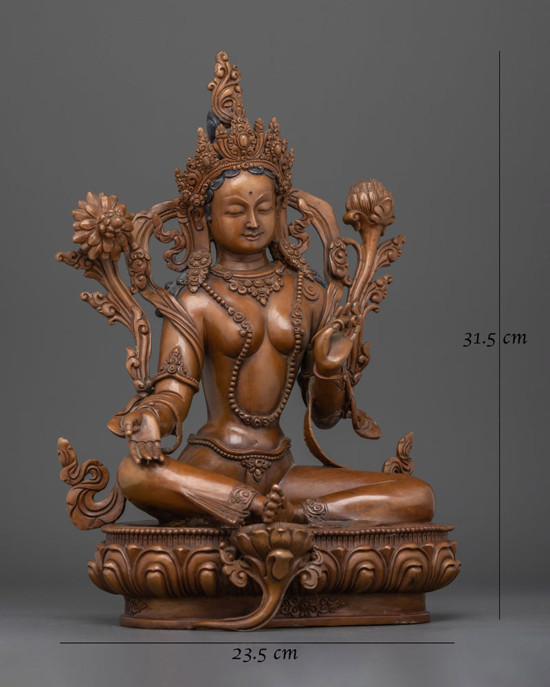 Green Tara Hand-Carved Oxidized Statue | Embodiment of Compassion