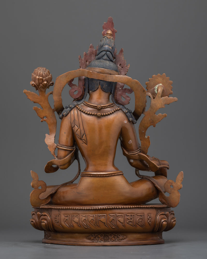 Green Tara Hand-Carved Oxidized Statue | Embodiment of Compassion