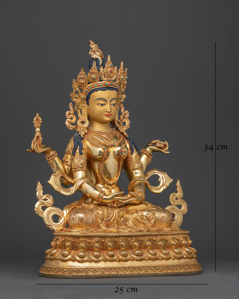 Prajna Paramita Handmade Gold Gilded Statue | Embodiment of Transcendent Wisdom