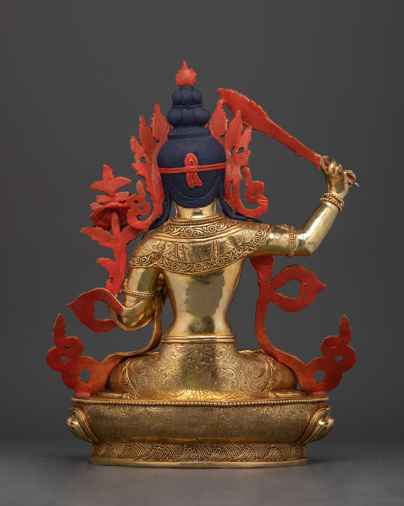 Manjushri Handmade Gold Gilded Statue | Embodiment of Wisdom