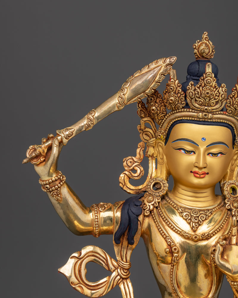 Manjushri Handmade Gold Gilded Statue | Embodiment of Wisdom