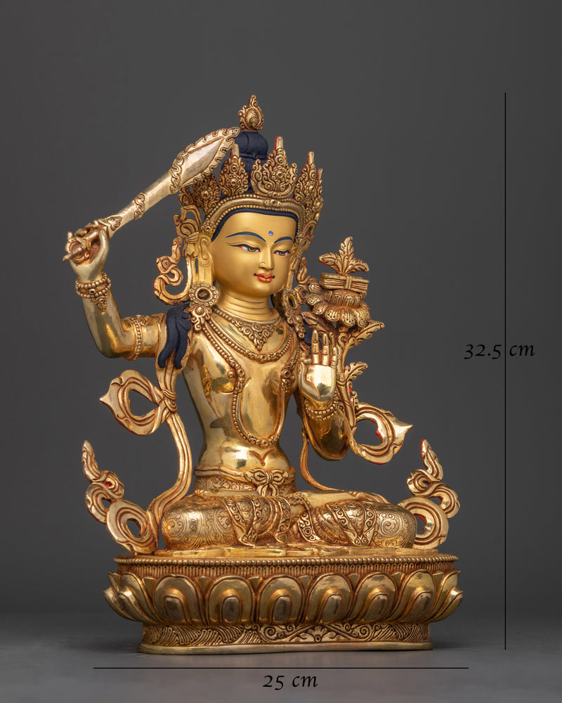 Manjushri Handmade Gold Gilded Statue | Embodiment of Wisdom