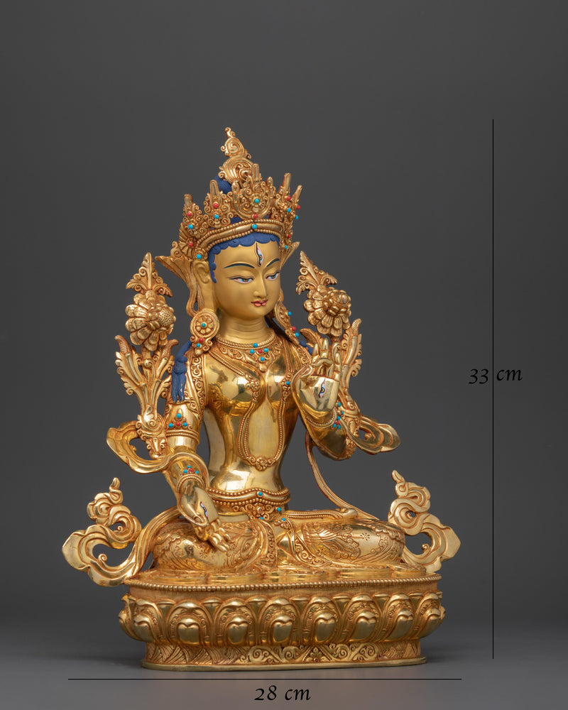 White Tara Hand Carved Gold Gilded Statue | Embodiment of Compassion and Longevity