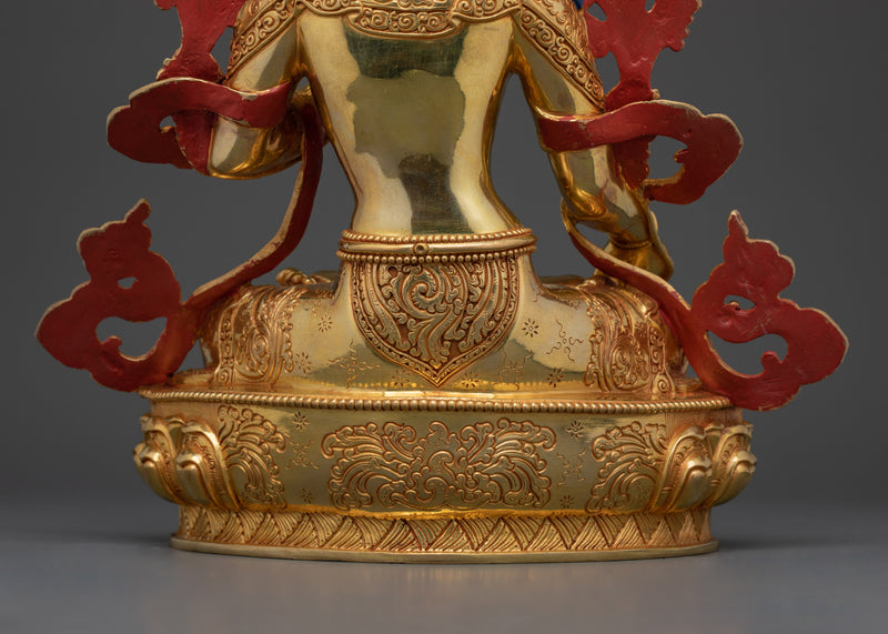 White Tara Hand Carved Gold Gilded Statue | Embodiment of Compassion and Longevity