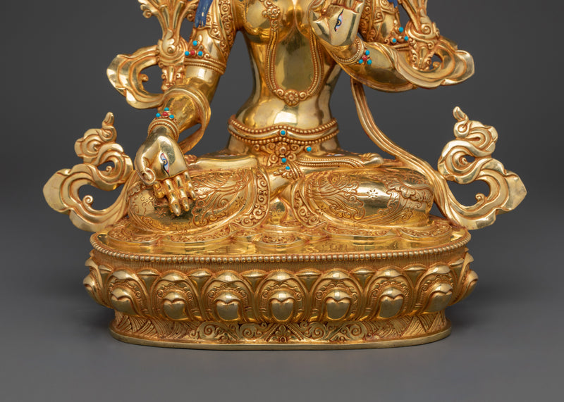 White Tara Hand Carved Gold Gilded Statue | Embodiment of Compassion and Longevity