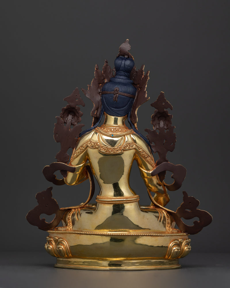 White Tara Longevity Goddess in Gold Gilded Statue | Symbol of Compassion and Healing