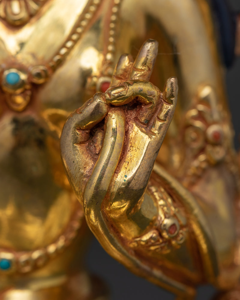 Green Tara Protective Goddess in Gold Gilded Statue | Symbol of Compassion and Protection