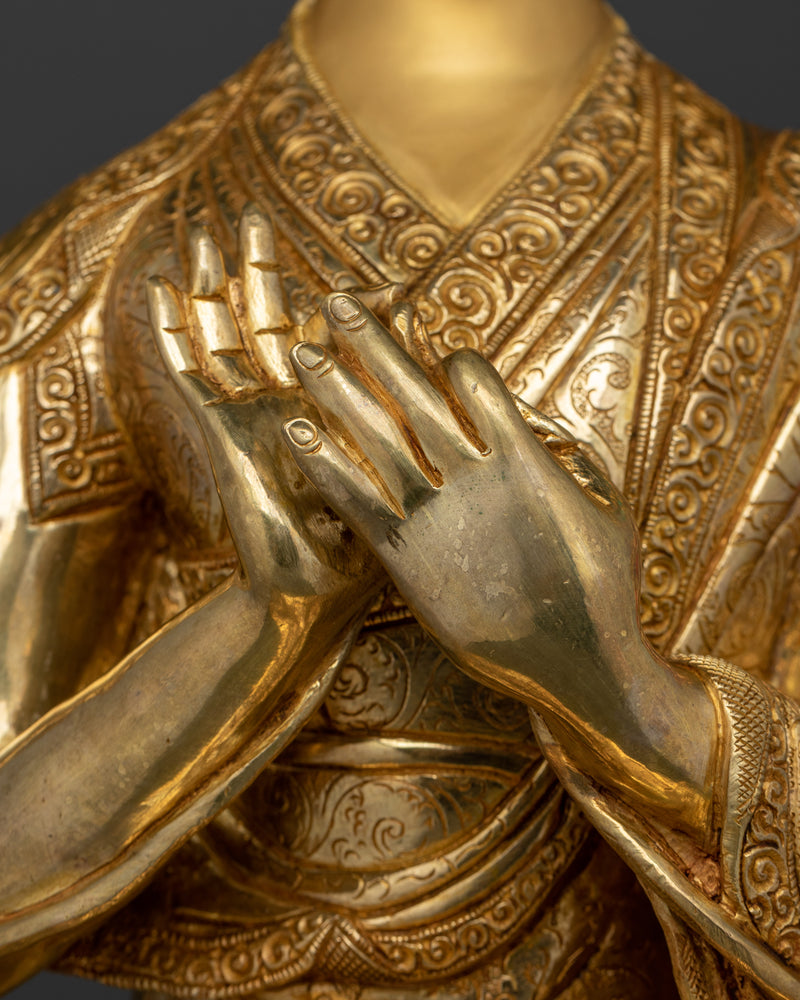 Gelug Guru Je Tsongkhapa Statue | Handcrafted Elegance in Copper and Gold