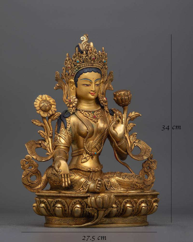 Nepalese Handmade Green Tara Statue | Embodiment of Compassion and Swift Action