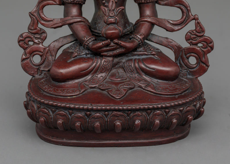 Amitayus A Small Handmade Oxidized Statue | Embodiment of Longevity and Wisdom