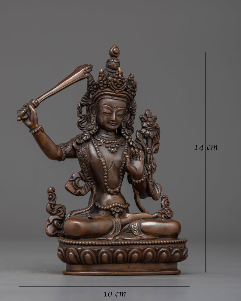 Manjushri Oxidized Handmade Small Statue | Embodiment of Wisdom and Enlightenment