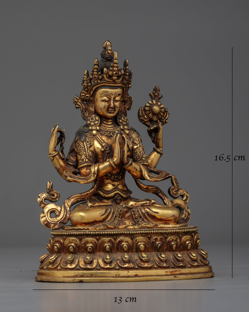 Chenrezig Antique Handmade Statue | Emblem of Compassion and Serenity