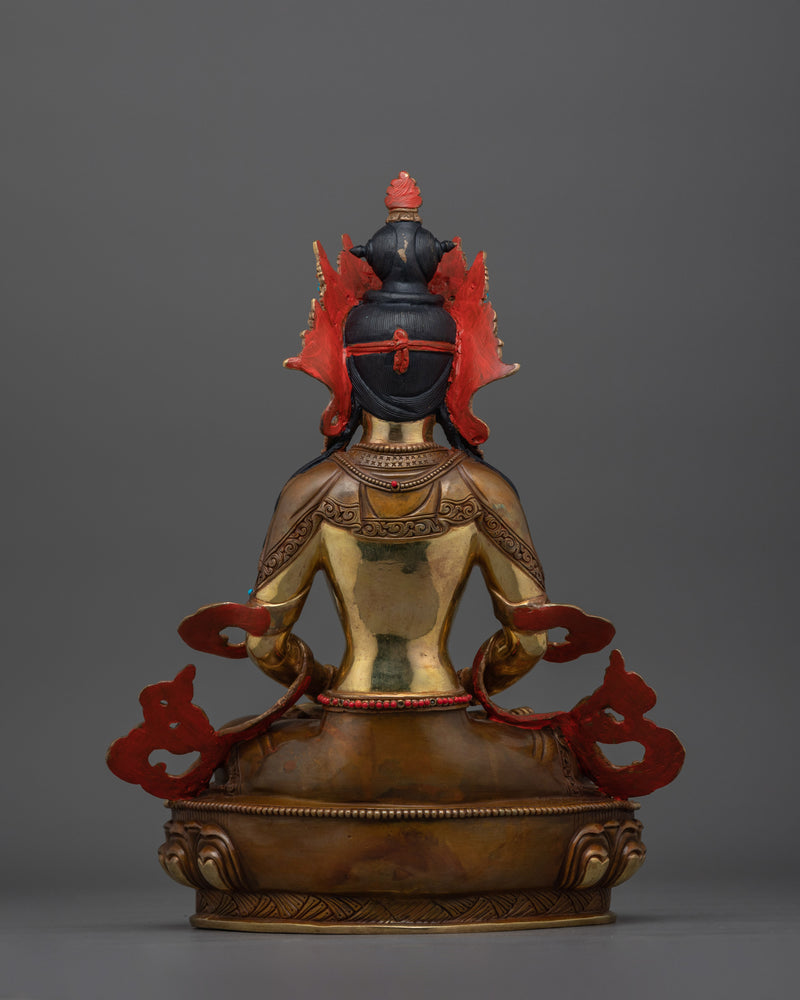 Amitayus Gold Gilded Sculpture - The Infinite Life Deity