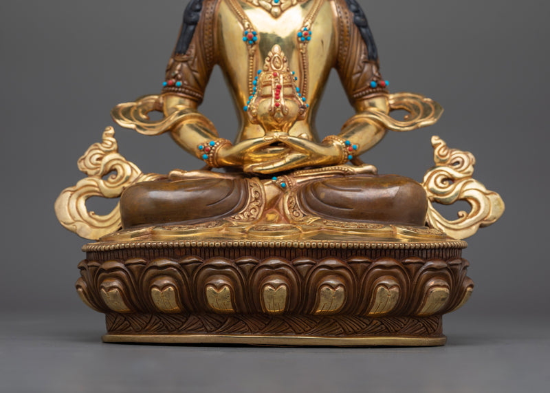 Amitayus Gold Gilded Sculpture - The Infinite Life Deity