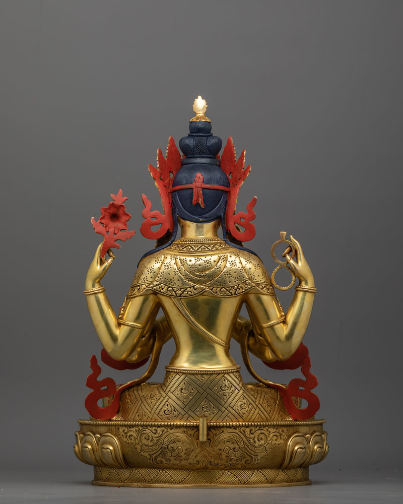 Four Armed Chenrezig Sculpture for Buddhist Shrine | Handmade in Nepal