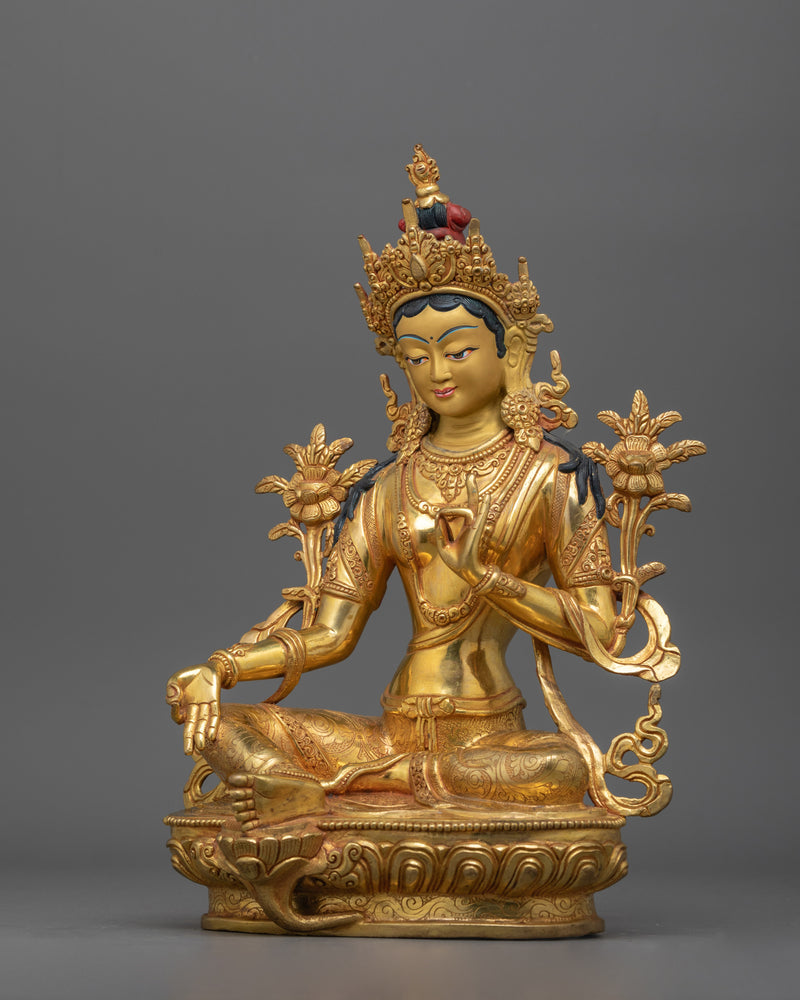 The Compassionate Protector Copper Statue | Green Tara Sculpture for Your Sacred Space