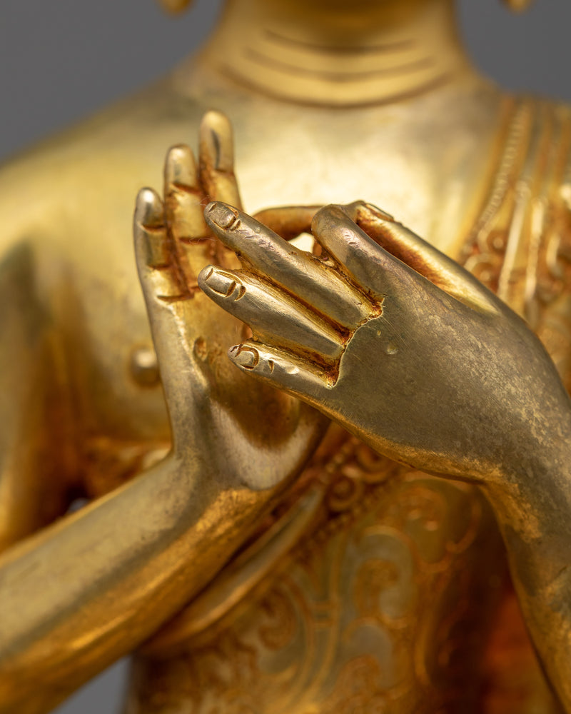 Sacred Maitreya Buddha | 24K Gold Gilded Copper Statue with Gold & Acrylic Paintings