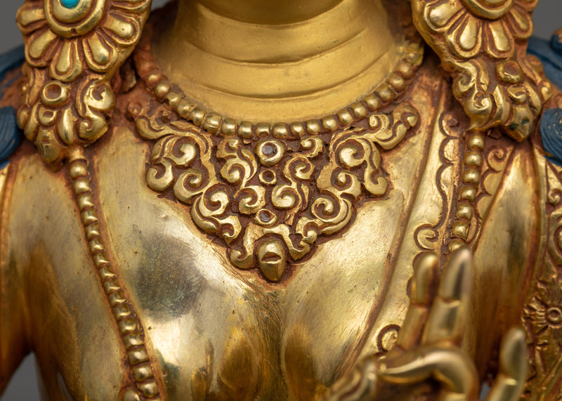 Sacred Green Tara Buddha Statue | 24K Gold Gilded Copper Sculpture