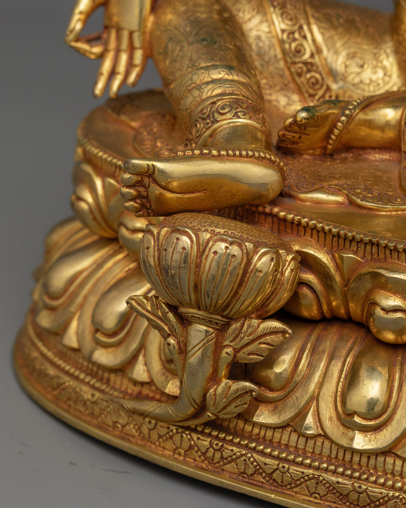 Sacred Green Tara Buddha Statue | 24K Gold Gilded Copper Sculpture