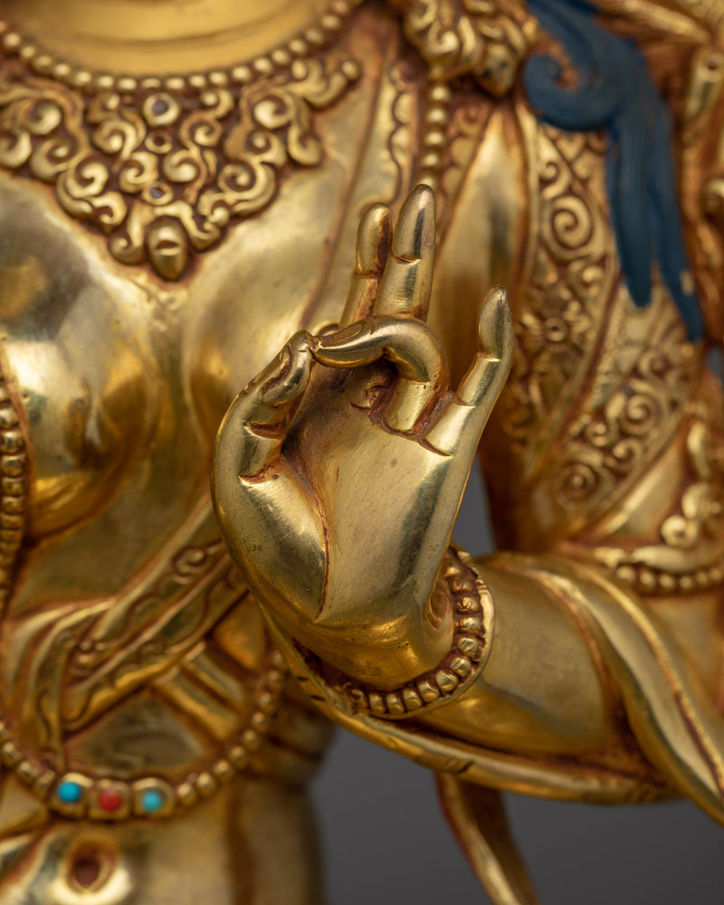 Sacred Green Tara Buddha Statue | 24K Gold Gilded Copper Sculpture