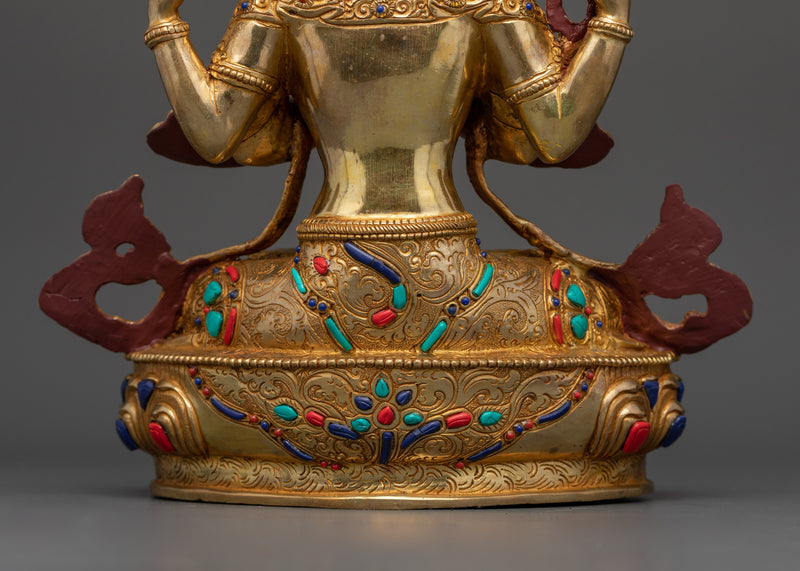 Buddha Chenrezig Statue | 24K Gold Gilded Copper Art