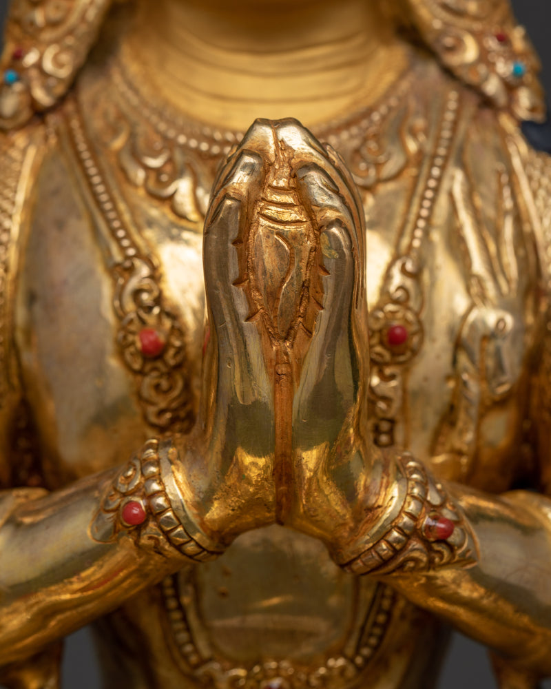 Buddha Chenrezig Statue | 24K Gold Gilded Copper Art