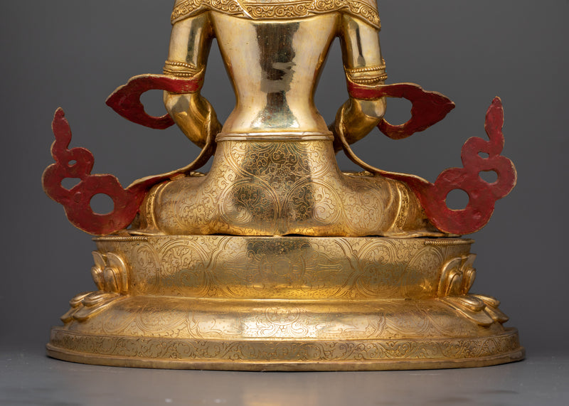 Sacred Amitayus Statue | 24K Gold Gilded Copper Art