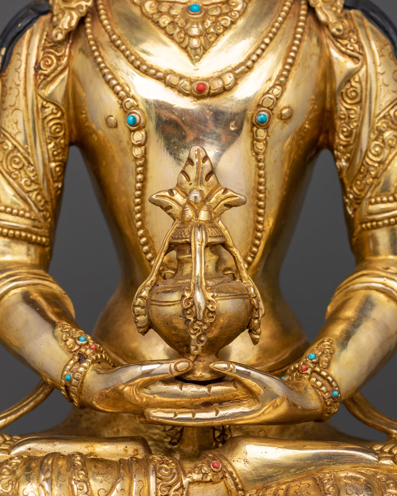 Sacred Amitayus Statue | 24K Gold Gilded Copper Art