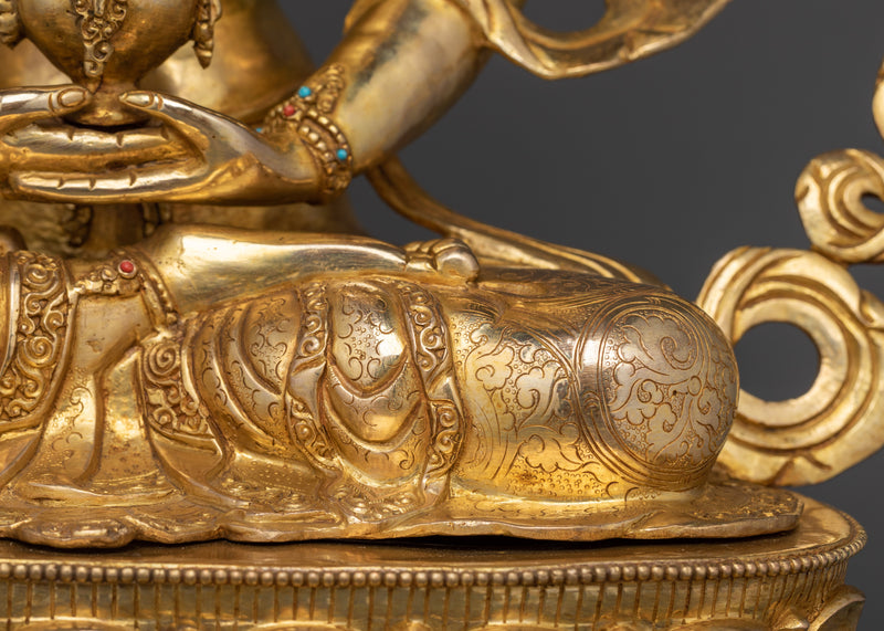 Sacred Amitayus Statue | 24K Gold Gilded Copper Art